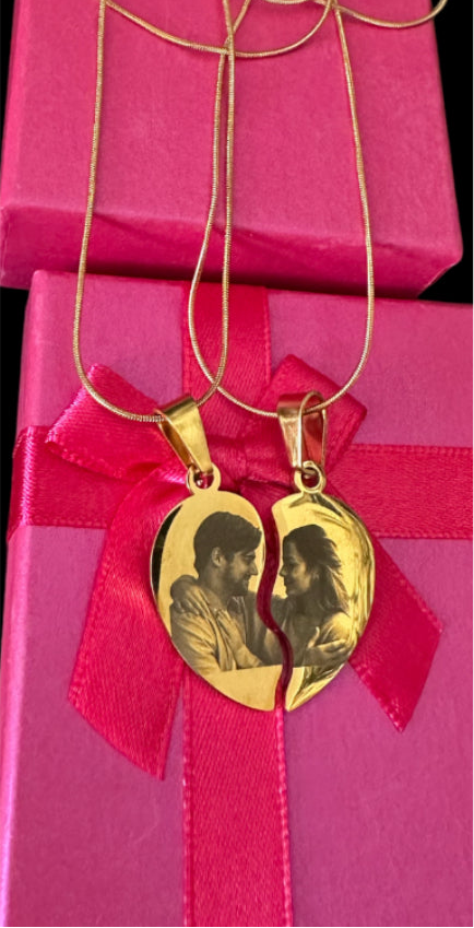 Corazón, doble dorado grabado con tu foto