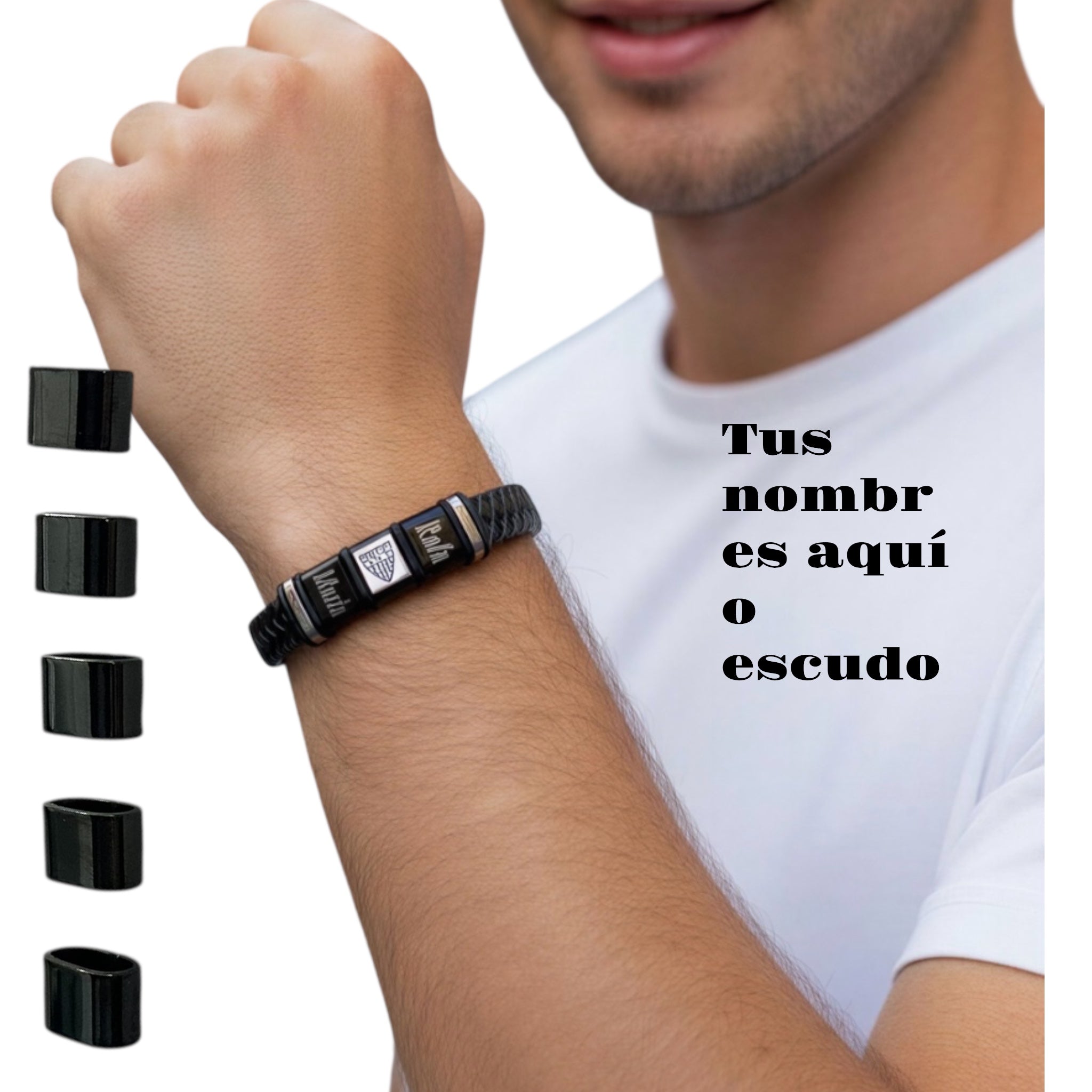 Pulseras de cuero y acero negro personalizadas