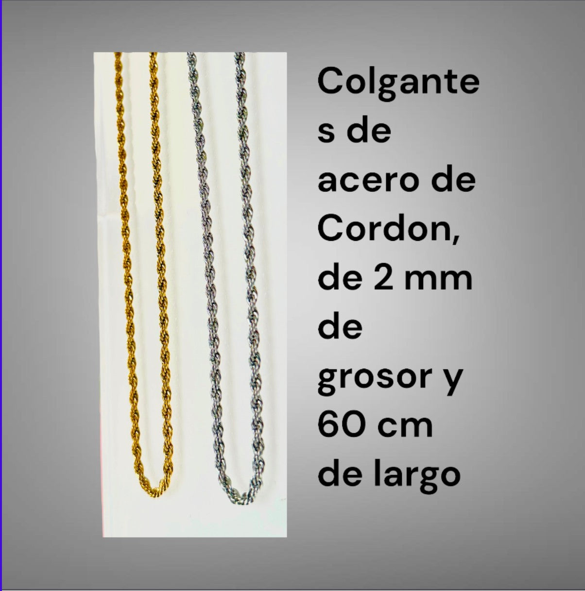 Cadena de cordón dorado y plateado