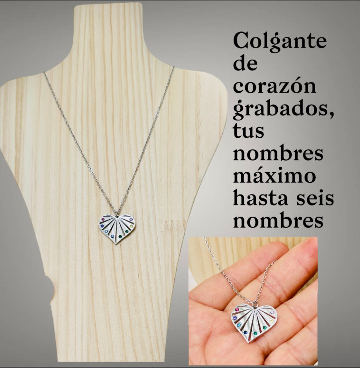 colgante corazon plateado personalizado
