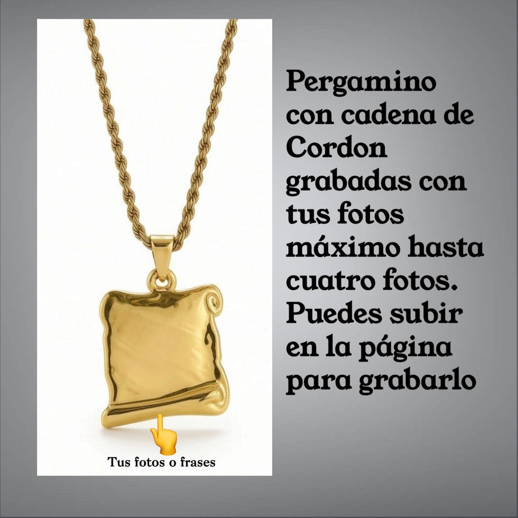 Pergamino con cadena de cordon personzlisado a tu gusto