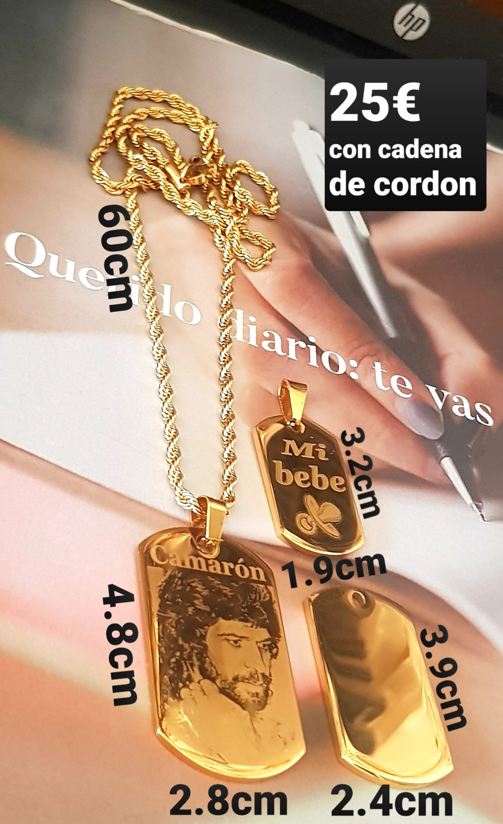 colgante con tu foto y cadena de cordon