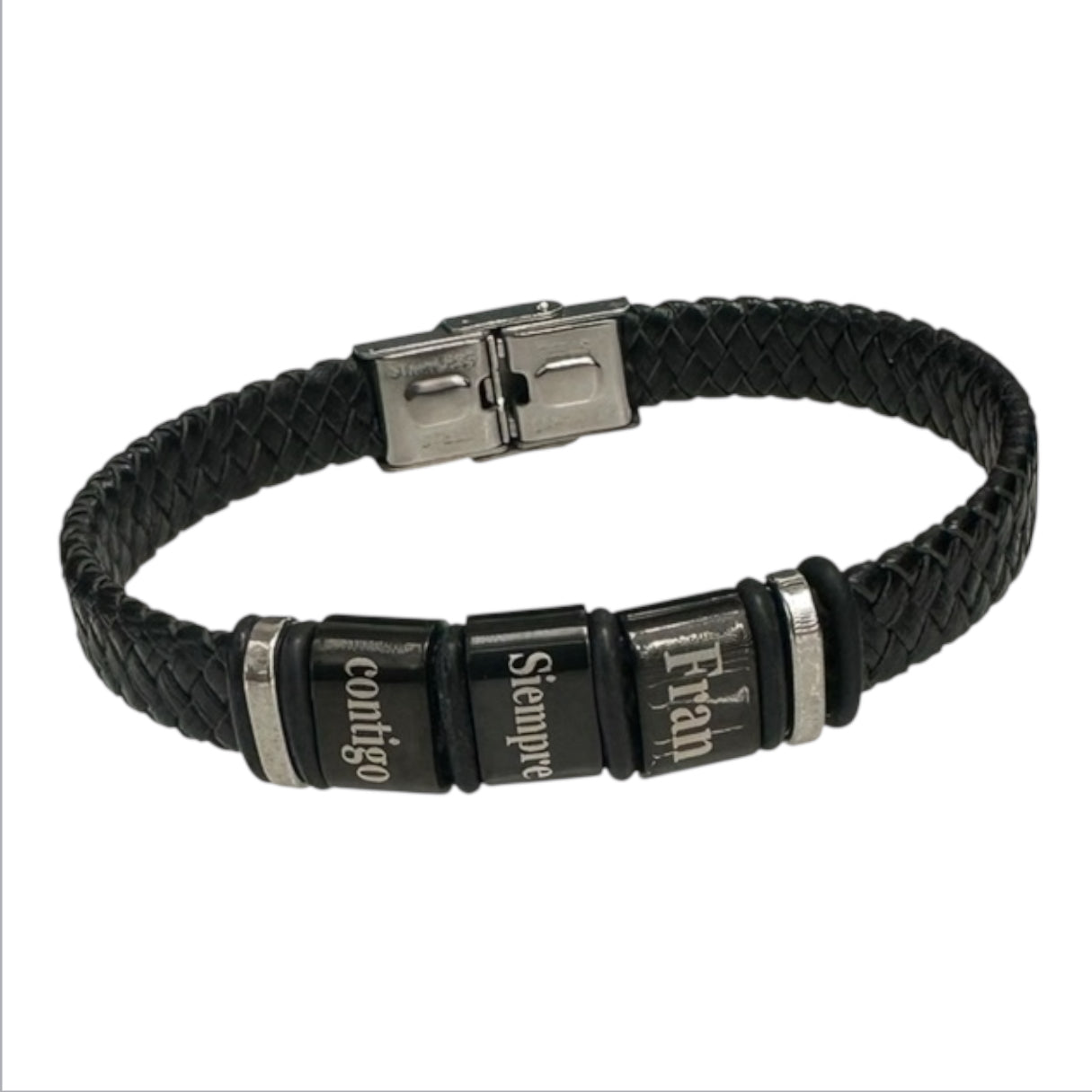 Pulseras de cuero y acero negro personalizadas