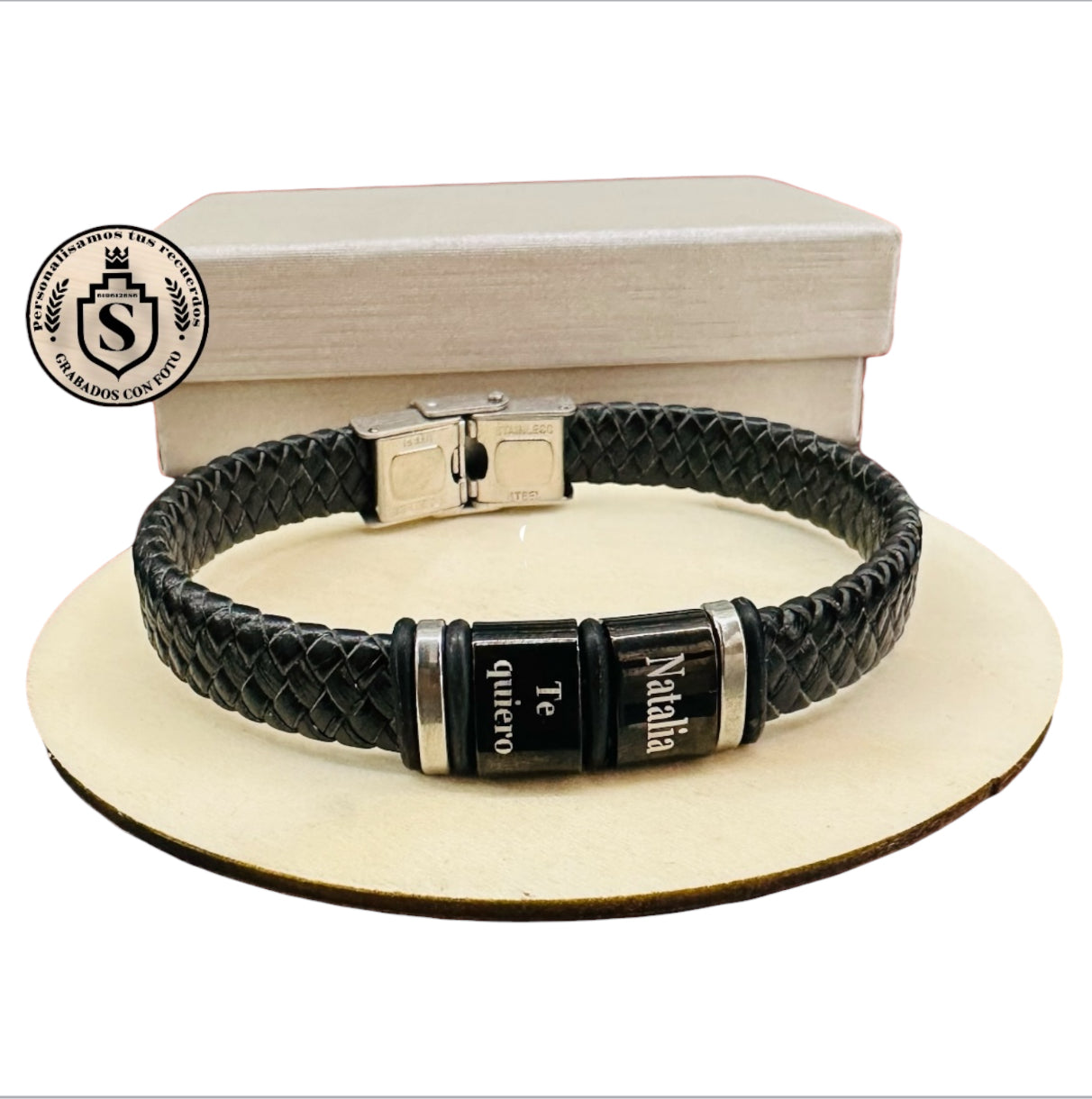 Pulseras de cuero y acero negro personalizadas