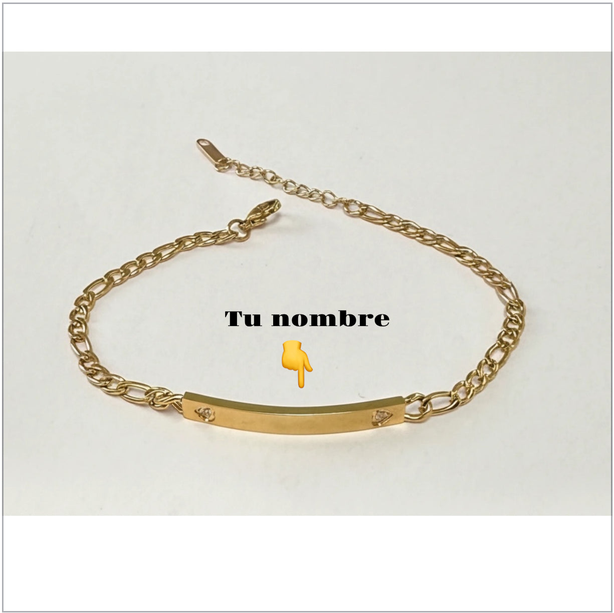 Pulsera acero dorado con piedras forma corazón personalizada con tu nombre