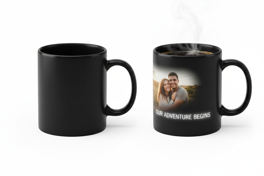 TAZAS MAGICAS ECHAS CAFE Y APARESE LA FOTO Y FRASE