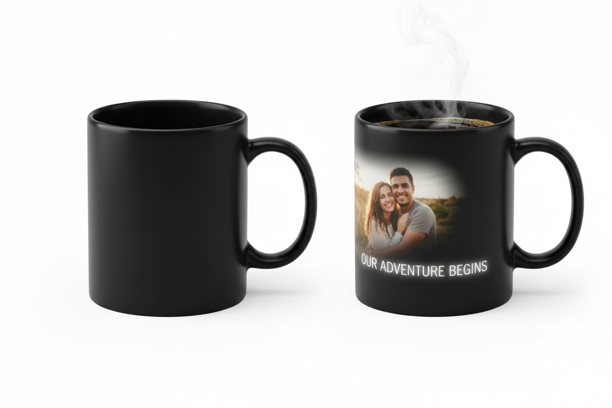 TAZAS MAGICAS ECHAS CAFE Y APARESE LA FOTO Y FRASE